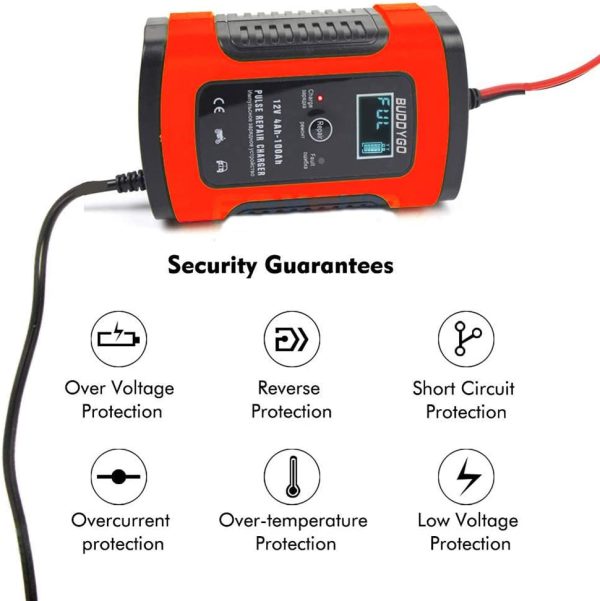 Caricabatteria Mantenitore Auto Moto, 5A 12V Car Battery Charger con Schermo LCD Multi Protezioni Intelligente Automatico Caricatore Manutentore per Auto Moto ATV, Barca, Powers Ports - immagine 7