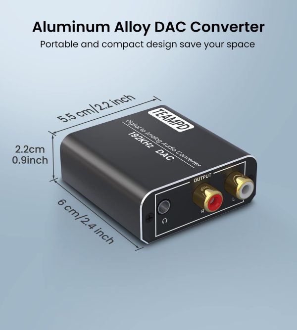 192Khz Convertitore Audio Digitale Analogico, TEAMPD Alluminio Adattatore Ottico RCA da Coassiale Toslink Segnali Audio Digitali SPDIF ad Analogico RCA L/R e Jack 3.5mm per PS3 PS4 HDTV Blu Ray DVD - immagine 2