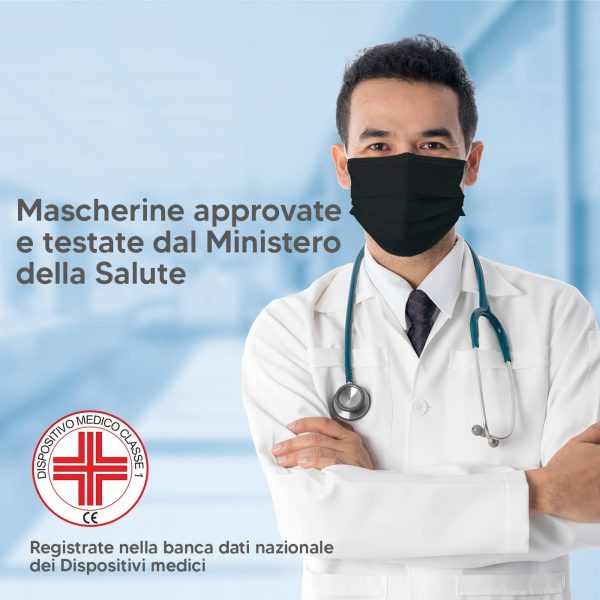 50 Mascherine Chirurgiche Nere - 100% Made In Italy - Certificate CE - Dispositivo medico tipo IIR - Alta Efficienza di Filtrazione BFE??98% Monouso con Elastici Morbidi e Resistenti - immagine 7