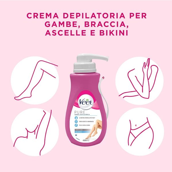 Veet Crema Depilatoria Pelli Sensibili, per Gambe, Braccia, Ascelle e Zona Bikini, 400 ml - immagine 2