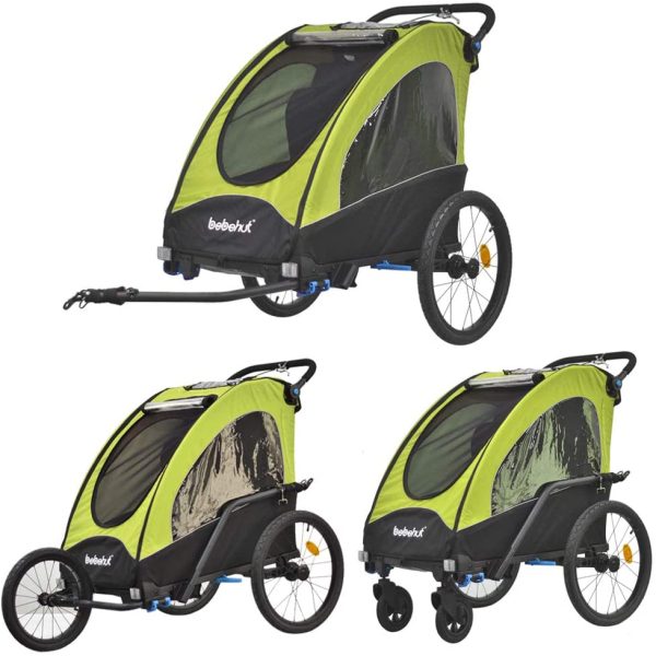 Tiggo Alluminio Rimorchio Porta-Bimbo per Bicicletta con 2 Diversi Set da Jogging con Sospensione 333-02 Verde