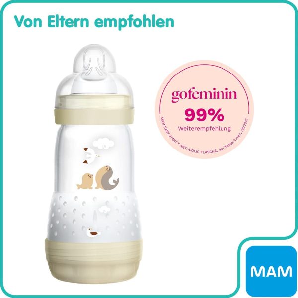 MAM Easy Start Set di 2 biberon anticoliche da 260 ml, con valvola a fondo, borraccia per bambini con tettarella taglia 1, dalla nascita, Istruzioni in lingua straniera - immagine 2