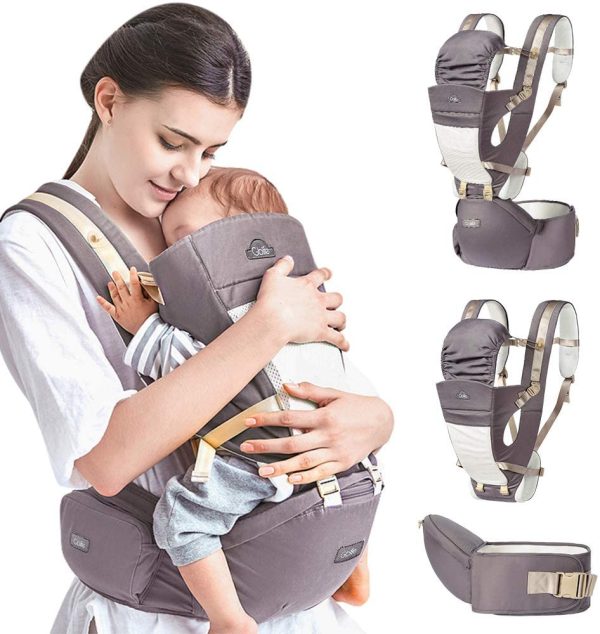 GBlife Marsupio Neonati Ergonomico con Sedile Puro Cotone Leggero e Traspirante 3D Mesh Poliestere 4 Modi Multiposizione Porta Beb?? fit Neonato Bambino da 0-36 Mesi 3.5-20kg (Grigio) - immagine 6