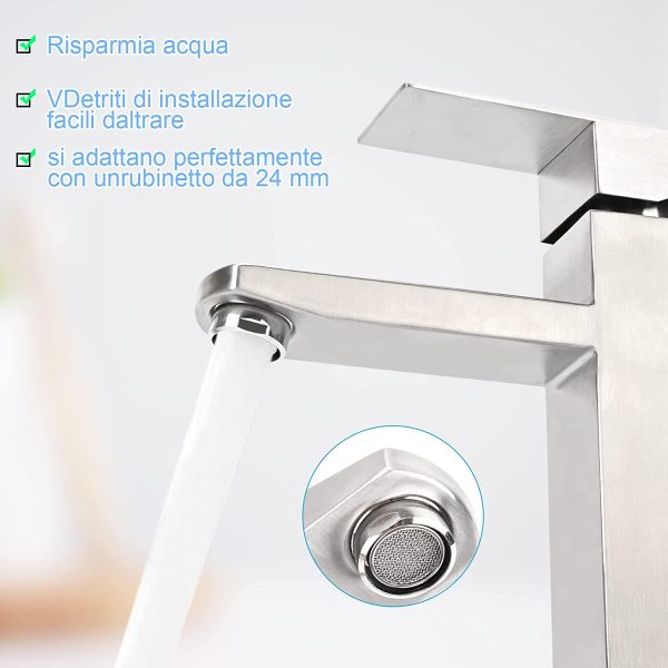 Rompigetto Rubinetto Aeratore 6pz, M24 Filtri Rubinetti Lavandino da Cucina e Bagno, Filtro Acqua Rubinetto in Acciaio Inox con Aereatori in ABS + 8 Guarnizioni e 1 Chiave Cromata, D'argento - immagine 2