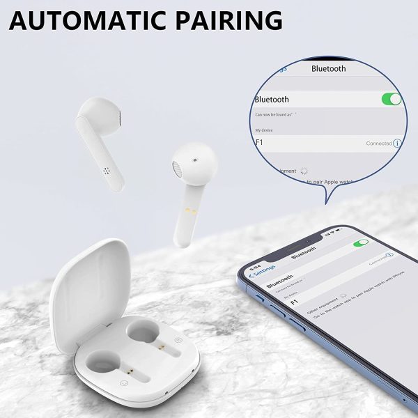 Cuffie Bluetooth Auricolari Bluetooth 5.1 con Controllo Touch,Senza Fili Cuffie Wireless con Ricarica Rapida USB-C,Microfoni Integrati,IPX5 Impermeabili,per iOS Android,Laptop,PC(Bianco) - immagine 4