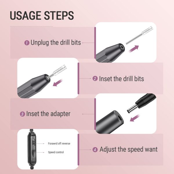 Fresa per Unghie Professionale, 11 in 1 Fresa Unghie Lima Unghie kit Manicure e Pedicure Elettrico Set, 20000 RPM Velocit?? Regolabile per Saloni Professionali, Centri per Unghie Professionali(grigio) - immagine 3