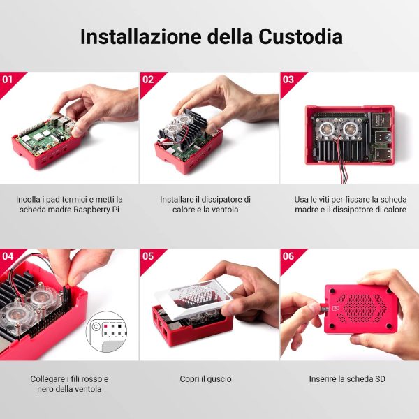 Raspberry Pi 4 Model B 8GB RAM Kit, RPi Barebone con MicroSD Card 128GB, Type C Alimentatore 5.1V 3A, 2 Micro HDMI Cavi, Ventola, Raspberry Pi4 Custodia Rossa, Lettore di Scheda -RPi 8128 - immagine 5