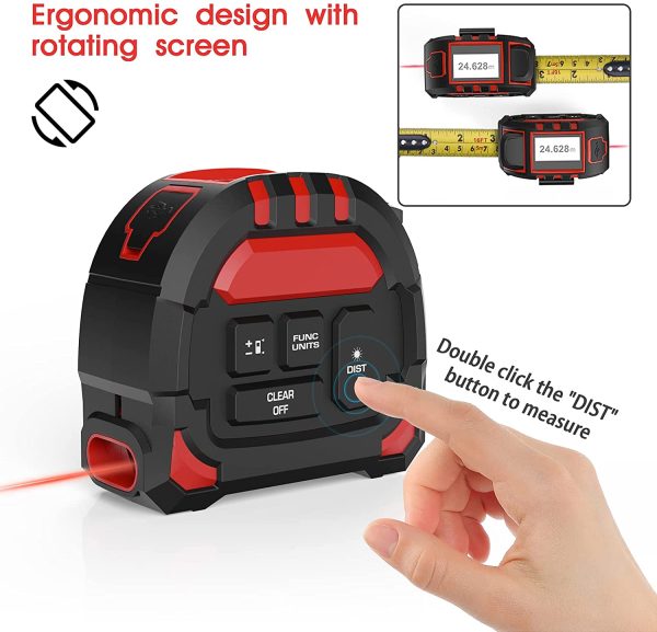 Metro Laser 40M, Misuratore Laser 2 in 1, Metro a Nastro 40M e nastro di misura 5M, con ricarica Type-C e display digitale LCD, 50 gruppi di memoria dati, misure di distanza/area/volume - immagine 4