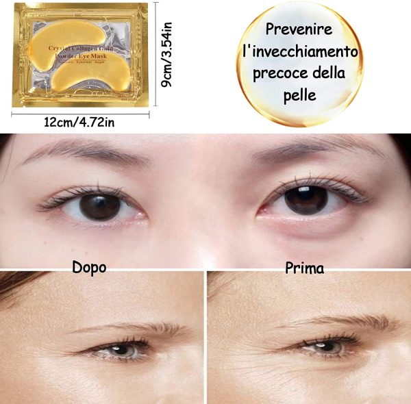 Maschera per Gli Occhi al Collagene in Gel di Cristallo Oro 24K Maschera per la cura degli occhi Acido ialuronico Gel Anti Aging Anti rughe idratanti Rimuovi borse per gli occhi Occhiaie Linee sottili - immagine 4