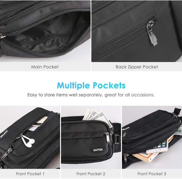 AGPTEK Marsupio Sportivo Uomo&Donna con 5 Tasche, Marsupio Lavoro Grande, Marsupio alla Moda con RFID, Marsupio Portasoldi con Cintura Regolabile per Corsa, Campeggio, Viaggio - immagine 6