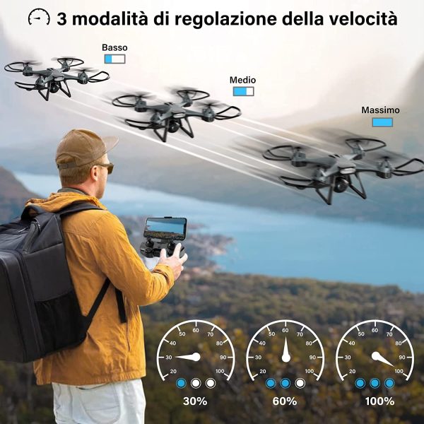 Maetot Drone con Telecamera, Drone 1080P HD FPV per Principianti/Modalit?? Hovering/3D Flip/Modalit?? Headless/Controllo dell'APP dei gesti vocali/Ritorno con un clic/26 minuti di volo/2Batterie&Valigia - immagine 3