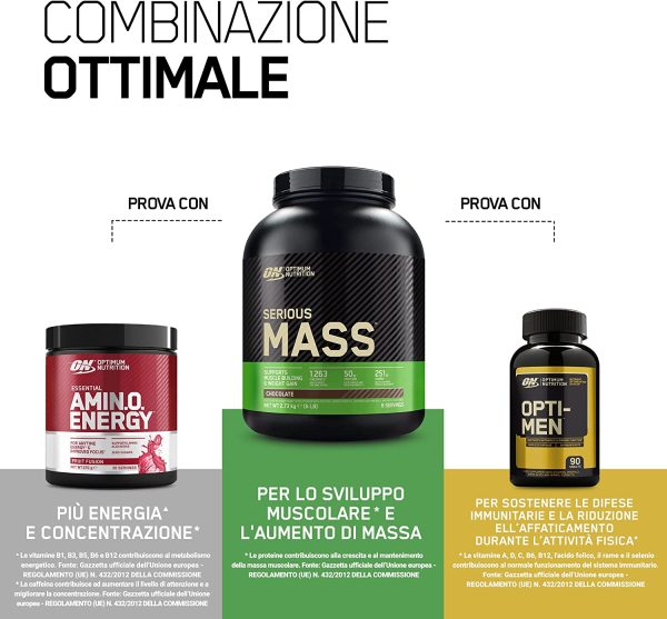 Optimum Nutrition Serious Mass Gainer, Proteine Whey in Polvere per Aumentare la Massa Muscolare con Creatina, Glutammina e Vitamine, Banana, 8 Porzioni, 2.73 kg, il Packaging Potrebbe Variare - immagine 7