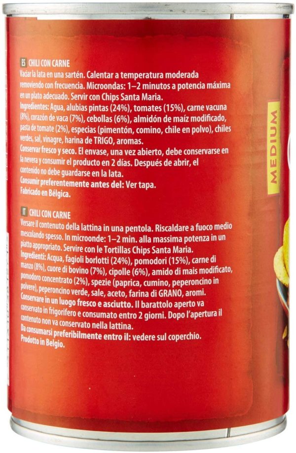 Santa Maria, Chili con Carne, Piatto Piccante Tipico della Cucina Tex-Mex, Leggermente Piccante, Ideale per Farcire i Tacos o per Servire con le Tortilla Chips, Latta da 410 g - immagine 4