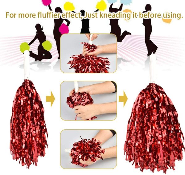 RMENOOR 12 Pezzi Cheerleading Pon-Pons, Pompon Metallici da Cheerleading, Cheerleader Pompoms per Festa Sport Danza Allegria Pompon di Plastica per Gli Sport Saluti Palla Danza, 6 Colori - immagine 6