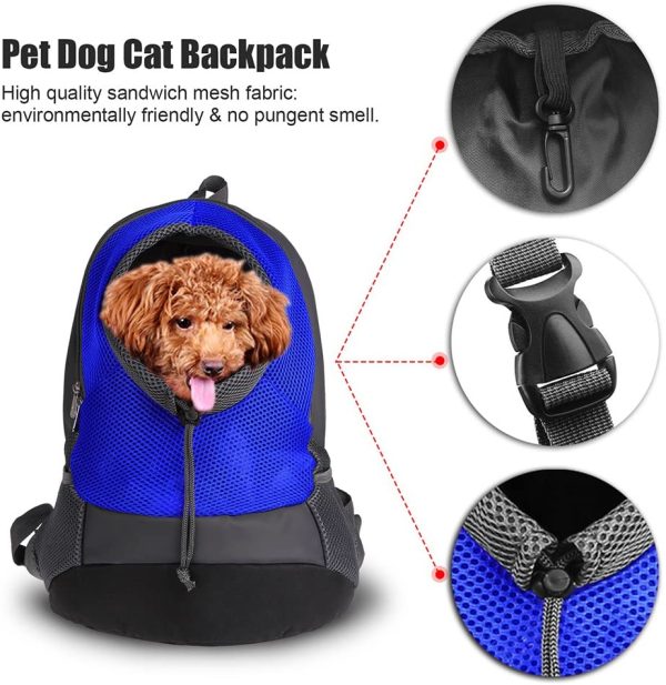 NHSUNRAY Pet Carrier zaino per piccolo cane gatto Puppy(8kgs Max) On-the-Go viaggio Pet anteriore posteriore borsa Soft traspirante Mesh Pup Pack 42 * 38 * 20cm (Blu) - immagine 5