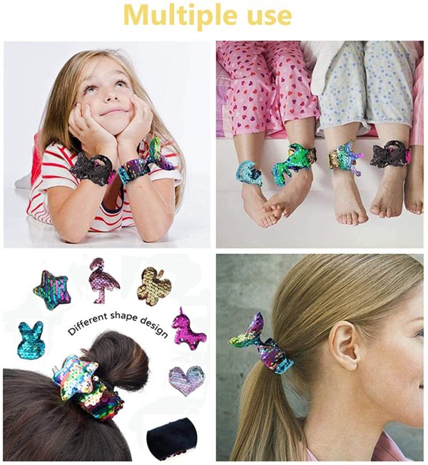 6 Pezz Braccialetti Sirena, Braccialetti Schiaffo Cinturini Schiaffo, Bracciale Paillettes, Cinturino con Brillantini Reversibili Bicolore, per Forniture per Feste da Sirena per Bambini - immagine 3