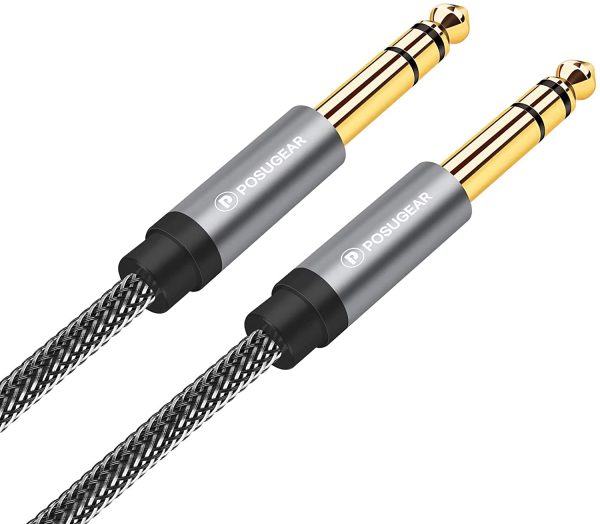 Cavo Jack 6.3mm Stereo 1M, POSUGEAR Nylon Cavo Jack da 6.35mm a 6.35mm TRS Maschio a Maschio Connettori Placcati Oro per Strumenti, Basso Elettrico, Tastiera, Amplificatore - immagine 5