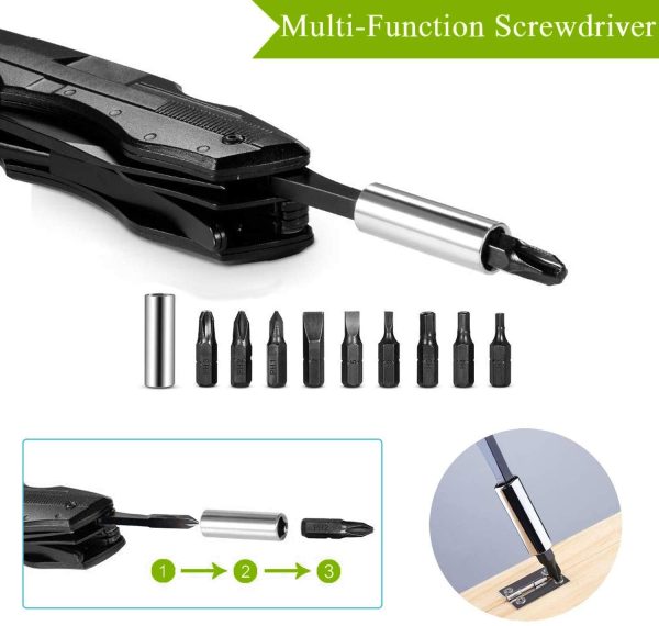 Coltello Multiuso, 15 in 1 Coltello Svizzero Coltellino Multiuso Tascabile con Cacciavite Apri Bottiglia per Campeggio, Attività All'aperto | Coltello Multifunzione Incluso Torcia a LED