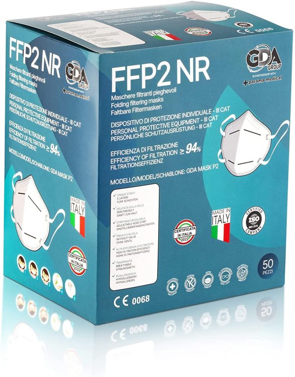 50pz Mascherine FFP2 Made in Italy 5 Strati Certificate CE MTIC Intercert Ente Certificatore Italiano