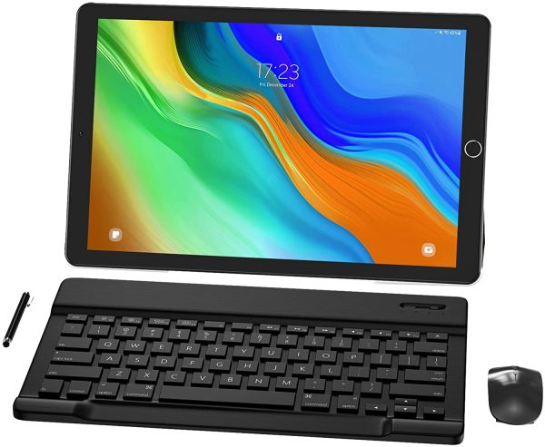 Tablet 10 pollici Android 10.0 Tablet 4G LTE-, 4 GB di RAM, 64 GB di ROM, doppia SIM, WiFi, doppia fotocamera, GPS, schermo IPS HD 1280x800, tipo C, tastiera e mouse Bluetooth (Negro)