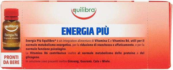 Equilibra Integratori Alimentari, Energia Più, Integratore per Riduzione Stanchezza e Affaticamento, con Vitamina B6, Vitamina C, Cola e Miele con Ginseng e Guaranà, 10 Flaconcini Monodose - immagine 5