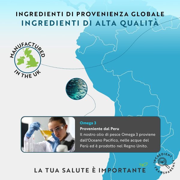 Omega 3 Olio di Pesce da 2000 mg - 660 mg EPA e 440 mg DHA per Porzione - 240 SoftGel Capsule di Olio di Pesce Puro - Fornitura per 4 Mesi - Prodotto nel Regno Unito da Nutravita