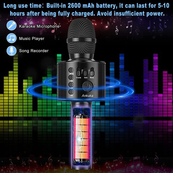 Ankuka Microfono Karaoke Bluetooth Wireless con Casse Incorporate, 4 in 1 Karaoke Portatile per Cantare e Registrare, Home KTV Player, Compatibile con Android/iOS, PC o smartphone