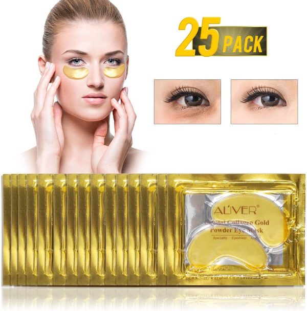 Maschera per Gli Occhi al Collagene in Gel di Cristallo Oro 24K 25 paia, Antiet?? e Rughe, Crema Idratante, per Rimuovere Borse Sotto Gli Occhi, Occhiaie, Crema Idratante, Occhi Gonfi - immagine 7