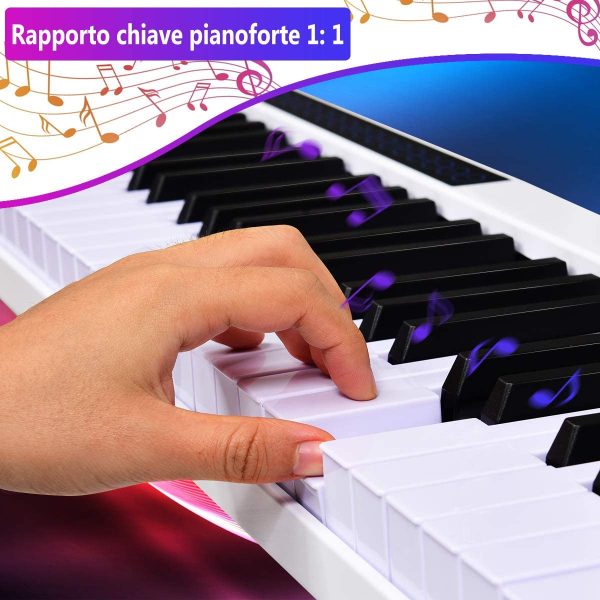 COSTWAY Pianoforte Digitale con 61 Tasti, Tastiera Elettrica con Custodia, 128 Ritmi e Toni, Adattamenti Dinamici, Pedale di Risonanza, Funzione Bluetooth (Bianco) - immagine 3