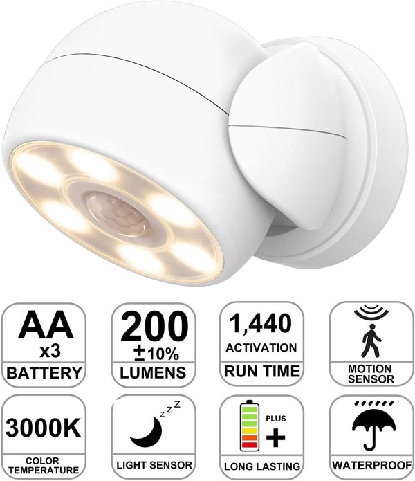 Senza Fili Faro a Batteria Esterno, Faretto Led da Esterno con Sensore di Movimento,Impermeabile a Luce LED Faretto di Sicurezza per Giardino,Corridoio, Patio -Bianca - immagine 4