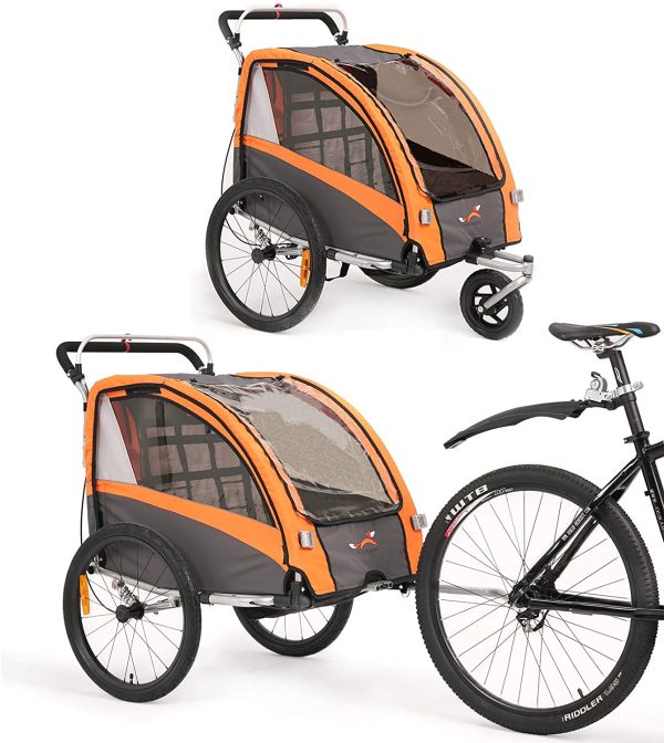 Rimorchio e Passeggino 2 in 1 Rimorchio per Bambino Bike Trailer con Buggy Set + Sospensione BT504S (Arancione) - immagine 3