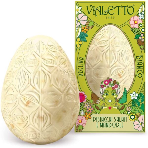 VIALETTO Uovo di Cioccolato Adelina | Cioccolato bianco con granella salata di mandorle e pistacchi | Uovo di Pasqua da 300 grammi - immagine 2