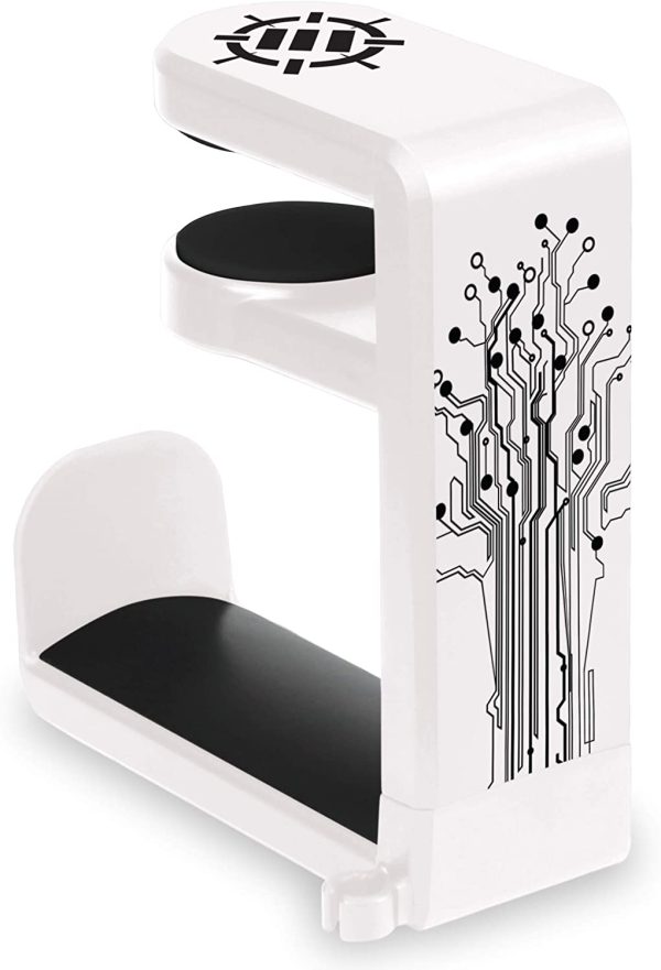 Supporto per Cuffie Gaming - Supporto Cuffie da Tavolo con Braccio Rotante Regolabile 360, Morsetto per Scrivania sul Design, Misura Universale e Organizer per Clip per Cavo Integrato - Bianco - immagine 8