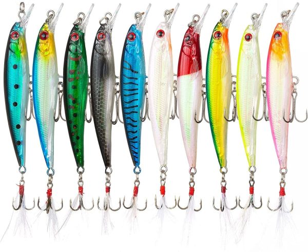 Weinsamkeit Esca da Pesca Spinning, 10 Pezzi 3D Esche Artificiali Esca Finta Pesca Mare, Fishing Lure per Trota Spigola Luccio, Pesca Accessori Kit per Acqua Dolce e Salata