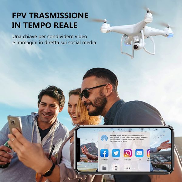 GPS Drone conTelecamera 1080P, Drone Professionale T25, Drone GPS FPV Trasmissione, Droni con la Telecamera 120?? Grandangola Regolabile, Droni Professionali per Principanti RC Quadricottero - immagine 5