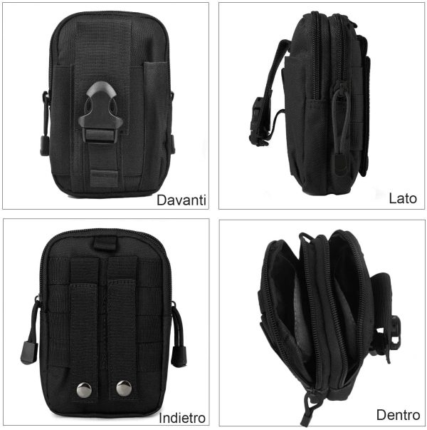 Versatile Borsello da Cintura Molle Marsupio Tattico Marsupi Sportivi Uomini Portafoglio Cellulare Telefonino Comodo Borsellino con Un Moschettone di Sicurezza per Campeggio, Ciclismo, Uso Quotidiano - immagine 6