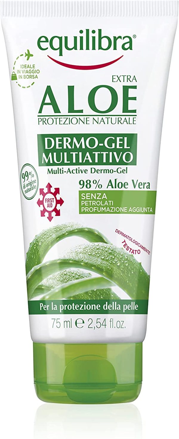 Equilibra Corpo, Aloe Dermo-Gel, Gel Lenitivo a Base di Aloe Vera, Crema Corpo per Arrossamenti, Sollievo Dopo Sole, Post Depilazione o Rasatura, Rossori Gengive, Piedi Stanchi, 75 ml - immagine 2