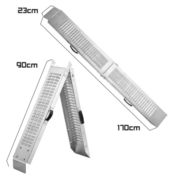 Rampa da carico in acciaio antiscivolo da 200 kg. Rampa da carico per moto scooter Rampa da marciapiede dotata di maniglie. 170x22,5x4,5 cm - immagine 3