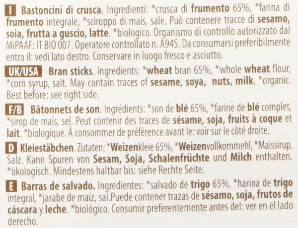 Probios Bastoncini di Crusca di Grano - 6 confezioni da 250 gr