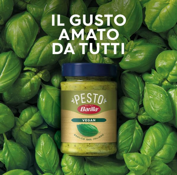 Barilla Pesto al Basilico 100% Vegetale, Pesto Vegano con Basilico Italiano, Senza Aglio, Senza Glutine e Senza Formaggi, Naturalmente Senza Lattosio, Sugo Pronto per Pasta, 195 g - immagine 9