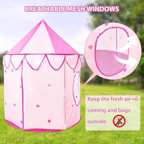 Theefun Castello da Principessa Tenda da Gioco, Tenda da Gioco per Bambini con Custodia per il Trasporto, Tenda da Gioco Pieghevole Pop-up, Ottimi Regali per Bambine Rosa - immagine 3