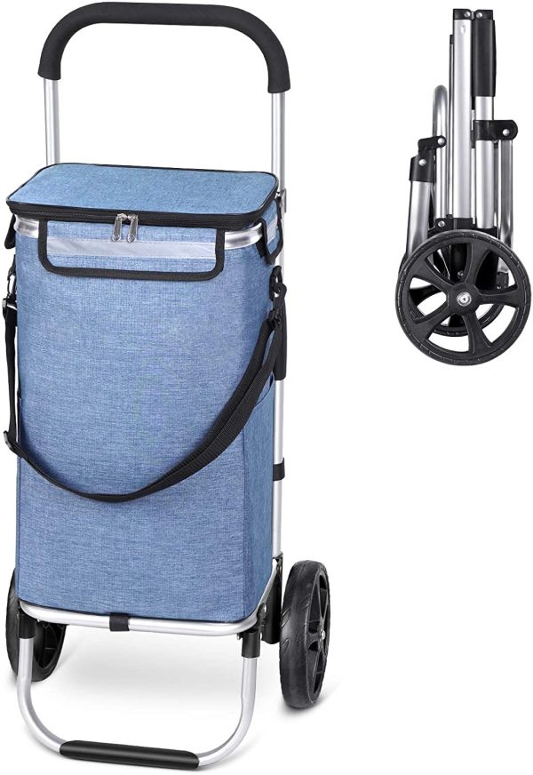 MFAVOUR Carrello per la Spesa Portaspesa con Borsa Carrello Pieghevole Carrello Spesa con Borsa Portabile Carrello Spesa Impermeabile Grande Capacit?? di 45L Portata 30kg Blu - immagine 5