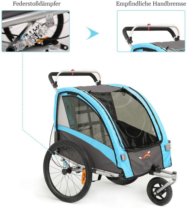 Rimorchio e Passeggino 2 in 1 Rimorchio Bici per Bambino Rimorchio Bici con Buggy Set + Sospensione BT504S (Blu) - immagine 5