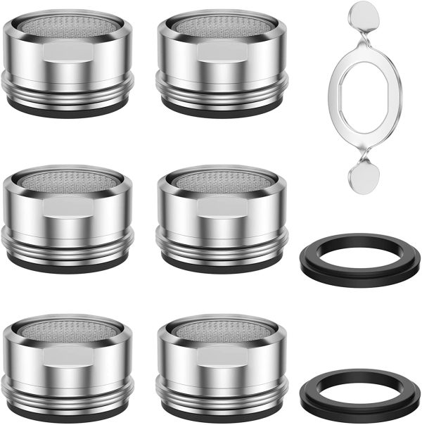 Rompigetto Rubinetto Aeratore 6pz, M24 Filtri Rubinetti Lavandino da Cucina e Bagno, Filtro Acqua Rubinetto in Acciaio Inox con Aereatori in ABS + 8 Guarnizioni e 1 Chiave Cromata, D'argento - immagine 7