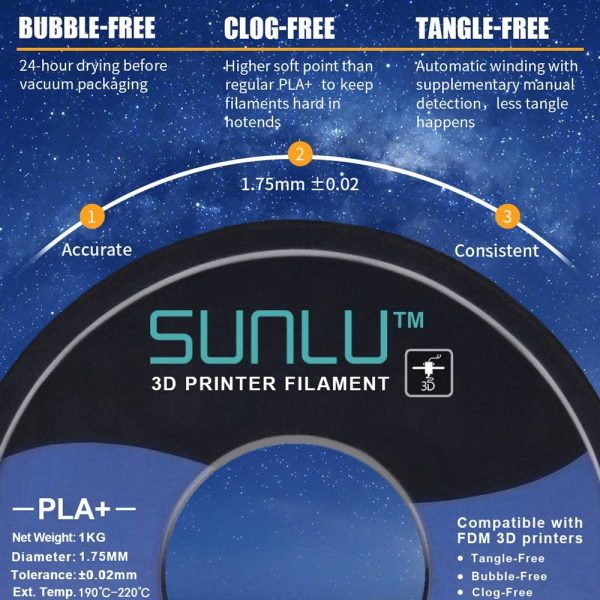 Filamento  PLA+ 1,75 mm per stampante 3D e penne 3D, precisione di tolleranza del filamento PLA+ 1KG +/- 0,02 mm (Nero) - immagine 7