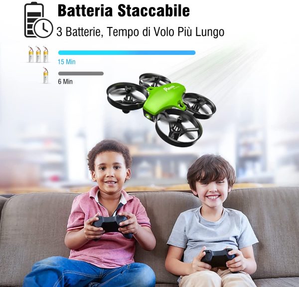 Potensic A20 Mini Drone per Bambini con 3 Batterie, Drone Giocattolo Economico per Bambini e Principianti, Quadricottero RC con Modalità Senza Testa, 3D Flip, Avvio/ Atterraggio con Un Pulsante, Verde - immagine 2