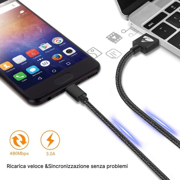 Cavo USB C [2Pezzi, 2m 2m] Nylon Intrecciato USB Type-C Cavo 3A Ricarica Rapida e Trasmissione Cavo USB Tipo C per Samsung Galaxy S21 S20 S10 S9 S8 Plus A71 A51 A50 A30 A40,Huawei,Xiaomi,Sony,OnePlus - immagine 2