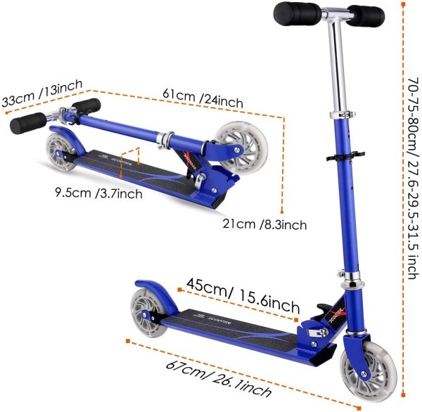 WeSkate Monopattino Pieghevole 2 Ruote per Bambini da 4 a 10 Anni Scooter Regolabile su 3 Livelli per Ragazze e Ragazzi, Carico Massimo 50 kg (Rosa, Blu) - immagine 2