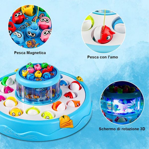 Baztoy Pesca Pesciolini Gioco Magnetico, Pesci Giocattoli per Bambini con Canne da Pesca & Luci & Musica Gadget Compleanno Regali Ragazzi Ragazze 3 4 5 6 7 Anni Bimbi Giochi Educativi Interattivi - immagine 3