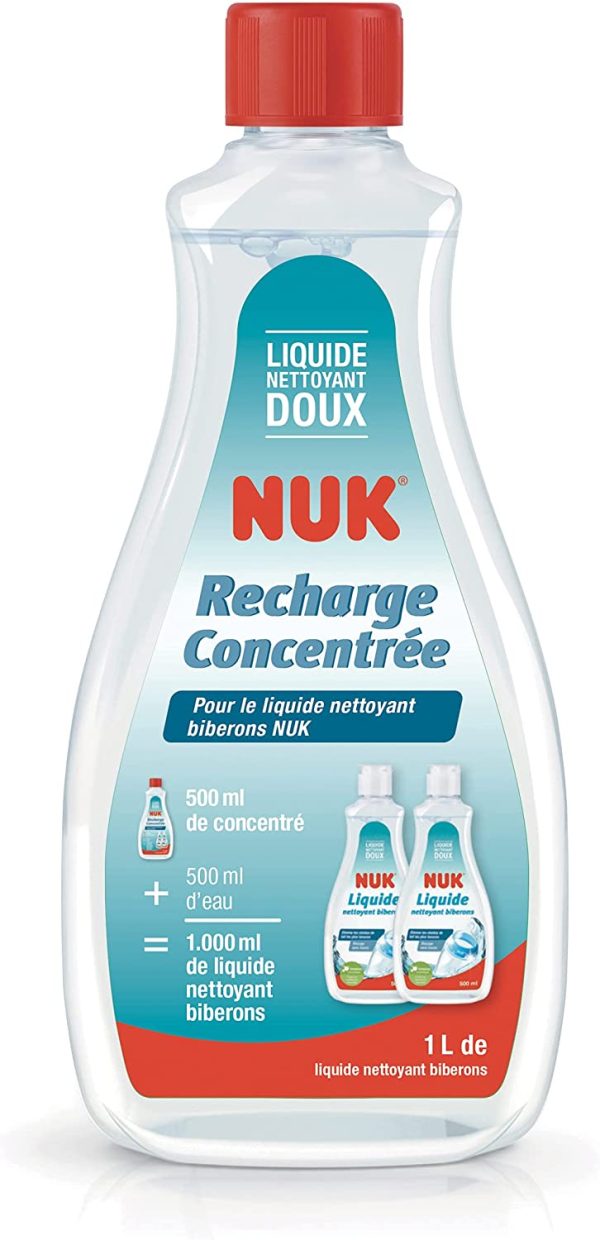 NUK ricarica detergente per biberon concentrato | 500 ml | Ideale per lavare biberon, tettarelle e accessori | Senza profumazione | pH neutro | Flacone realizzato con il 100% di materiali riciclati